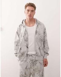 Weekday - Co-Ord Oversized Boxy Fit Zip Through Hoodie With Scribble Graphic Print - Lyst
