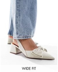 ASOS - – symphony – schuhe aus naturmaterial mit schleife, fersenriemen und mittelhohem blockabsatz, weite passform - Lyst