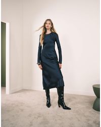 Mango - Long Sleeve Satin Maxi Dress - Lyst