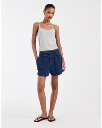 Pieces - Tie Waist Denim Shorts - Lyst