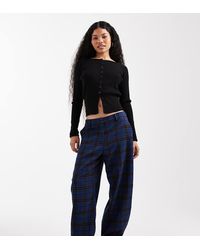ASOS - Pantalones De Sastre Azules A Cuadros De Corte Barrel De Asos Design Petite (Parte De Un Conjunto) - Lyst