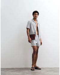 ASOS - Short d'ensemble court aspect lin à rayures - noir et blanc - Lyst