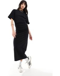 ASOS - Short Sleeve Gathered Waist With Side Split Maxi Dress - Lyst