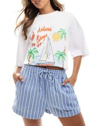 Threadbare - Pantaloncini E Bianchi A Righe Effetto Lino Con Vita Elasticizzata - Lyst