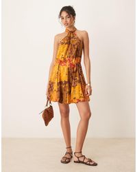 ASOS - Halterneck Mixed Print Mini Dress - Lyst