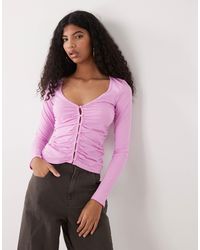 Monki - Ruched Button Open Jersey Top - Lyst