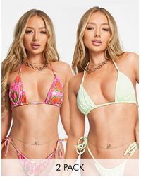 ASOS - Confezione da 2 top bikini a triangolo verde menta e con stampa vivace - Lyst