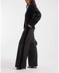 Object - Pantalones De Sastre Gris Jaspeado Elásticos De Pernera Ancha Con Detalle De Raya En El Lateral De - Lyst