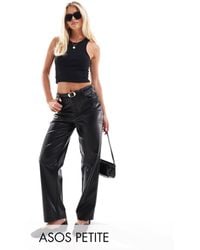 ASOS - Asos Design Petite Faux Leather Straight Leg Pants - Lyst