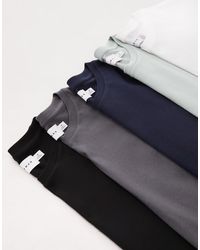 TOPMAN - Confezione da 5 t-shirt classiche nera, bianca, blu navy, antracite e salvia - Lyst