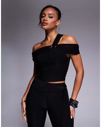 Kaiia - Exclusive Double Layered Slinky Asymmetric One Shoulder Gold Hardware Detail Top Co-ord - Lyst