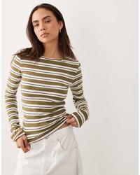 Gina Tricot - Jersey Rib Round Neck Long Sleeve Top - Lyst