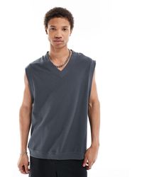 ASOS - Camiseta gris carbón extragrande sin mangas con cuello - Lyst