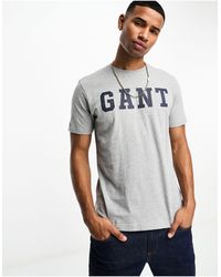 GANT - Camiseta gris jaspeado con logo universitario - Lyst