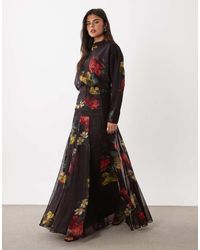 ASOS - Chiffon Shirred Waist Panel Godet Maxi Dress - Lyst