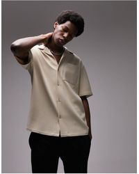 TOPMAN - Short Sleeve Regular Fit Revere Plisse Shirt - Lyst
