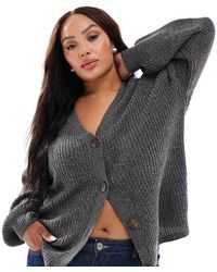Vero Moda - Cardigan A Coste Spesse Asfalto Con Bottoni - Lyst