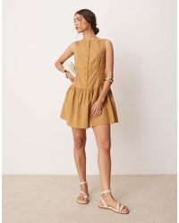 ASOS - Mini-Jurk Met Rechte Hals, Verlaagde Taille En Knoopsluiting - Lyst