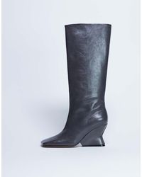 TOPSHOP - Selma Premium Leather Knee High Wedge Boot - Lyst