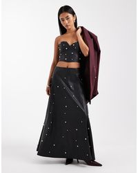 Miss Selfridge - Faux Leather Studded Maxi Skirt - Lyst