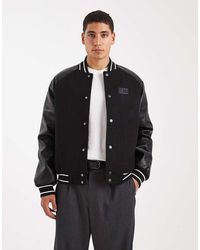 Tommy Hilfiger - Flag Logo Varsity Jacket With Leather Sleeve - Lyst