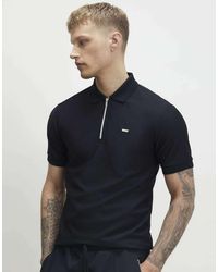 River Island - Muscle Fit Textured Zip Polo Shirt - Lyst