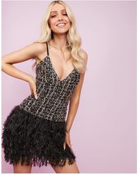 asos edition embellished showgirl midi dress with faux feathers