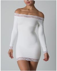 agon® - Lace Trim Off-Shoulder Slip Dress - Lyst