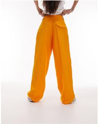 TOPSHOP - Pantalon d'ensemble en lin mélangé - mangue - Lyst