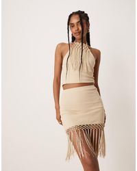 ASOS - Minigonna Color Pietra Con Frange Sul Fondo - Lyst