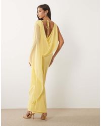ASOS - Mesh Asymmetric Blouson Maxi Dress With Extreme Sleeve - Lyst