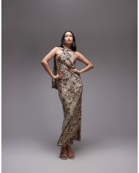TOPSHOP - Vestido Largo Con Estampado Animal Abstracto Y Cuello Halter Anudado De - Lyst