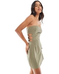 4th & Reckless - Exclusivité - - robe bustier courte en coton aspect lin avec découpes et perles - olive - Lyst