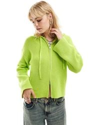 Monki - Knitted Rib Hoodie Zip Up Cardigan - Lyst