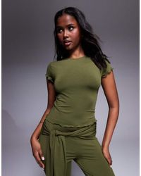 ASOS - Top Ceñido De Manga Corta Con Bordes Ondulados De (Parte De Un Conjunto)-Verde - Lyst