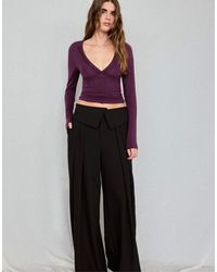 Stradivarius - Long Sleeve V-neck Lace Top - Lyst