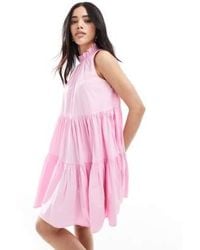 French Connection - Robe courte en popeline avec volants étagés et col montant - Lyst