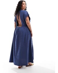 ASOS - Asos design curve - robe mi-longue col en v en broderie anglaise à manches courtes - jean - Lyst