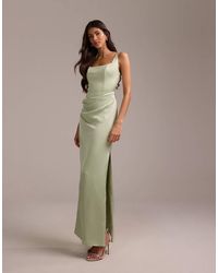ASOS - Bridesmaids Square Neck Satin Maxi Dress With Asymmetric Skirt Overlay - Lyst