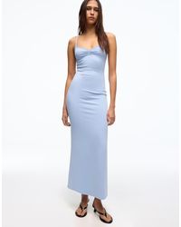 Bershka - Ruched Strap Midi Dress - Lyst