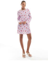 Pieces - Plissé Mini Jurk Met Lange Mouwen - Lyst
