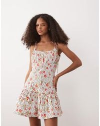 ASOS - Cotton Sateen Tie Bust Dropped Waist Mini Sundress - Lyst