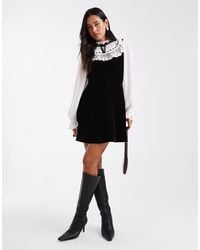 Miss Selfridge - Embroidered Chiffon And Velvet Mini Dress - Lyst