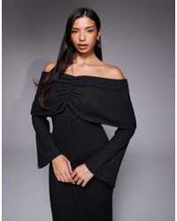 ASOS - Ribbed Long Sleeve Fold Over Bardot Maxi Dress - Lyst