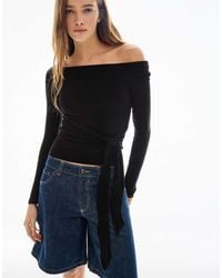 Bershka - Asymmetric Long Sleeve T-shirt With Tie - Lyst