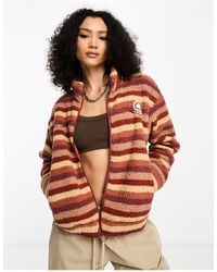 Wrangler - – jacke aus sherpa-fleece mit orangen retro-streifen - Lyst