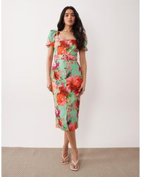 Hope & Ivy - Stretch Square Neck Belted Midi Dress - Lyst