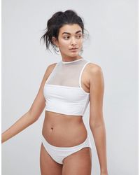 Brave Soul Bikiniset Met Hoogsluitende Mesh Racerhals - Wit