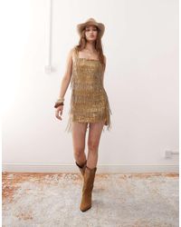 Miss Selfridge - Vestito Corto Premium Da Festival Decorato Con Scollo Squadrato - Lyst