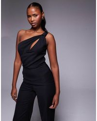 Vesper - One Shoulder Wide Leg Jumpsuit - Lyst